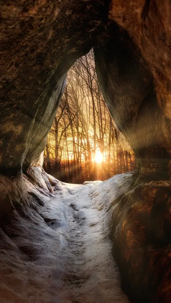 sunrise from inside a cave to represent womb healing
